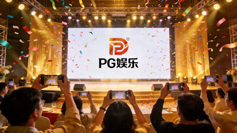 PG娱乐官网正式上线发布会现场，大屏幕展示全新品牌标识