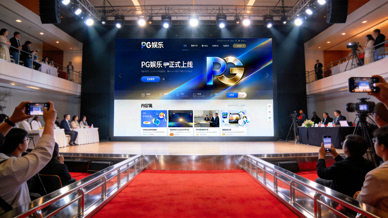 PG娱乐官网正式上线发布会现场，大屏幕展示全新品牌标识与界面