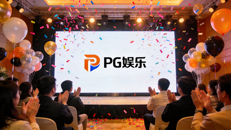 PG娱乐官网正式上线发布会现场，大屏幕展示全新品牌标识