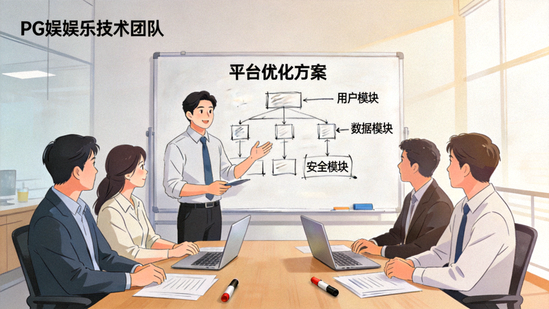 PG娱乐技术团队讨论平台优化方案，白板上画着架构图